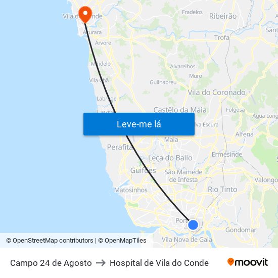 Campo 24 de Agosto to Hospital de Vila do Conde map