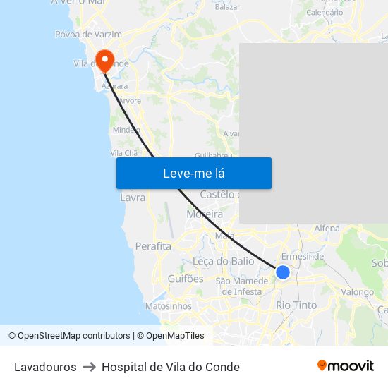 Lavadouros to Hospital de Vila do Conde map