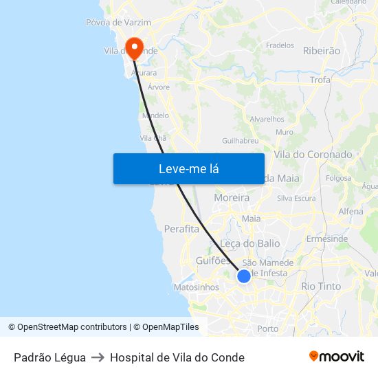 Padrão Légua to Hospital de Vila do Conde map