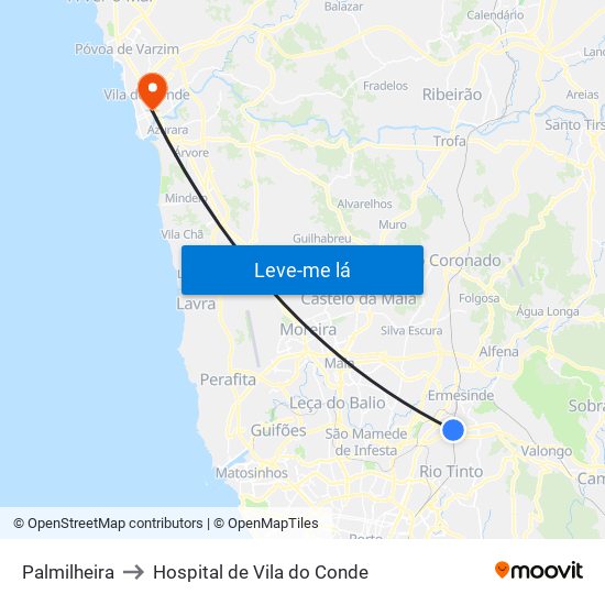 Palmilheira to Hospital de Vila do Conde map