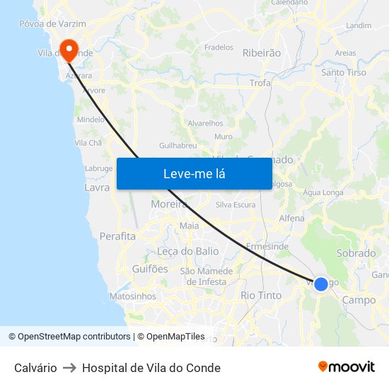 Calvário to Hospital de Vila do Conde map