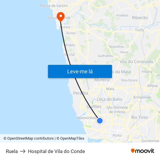 Ruela to Hospital de Vila do Conde map