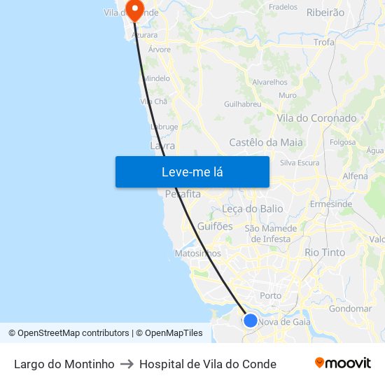 Largo do Montinho to Hospital de Vila do Conde map