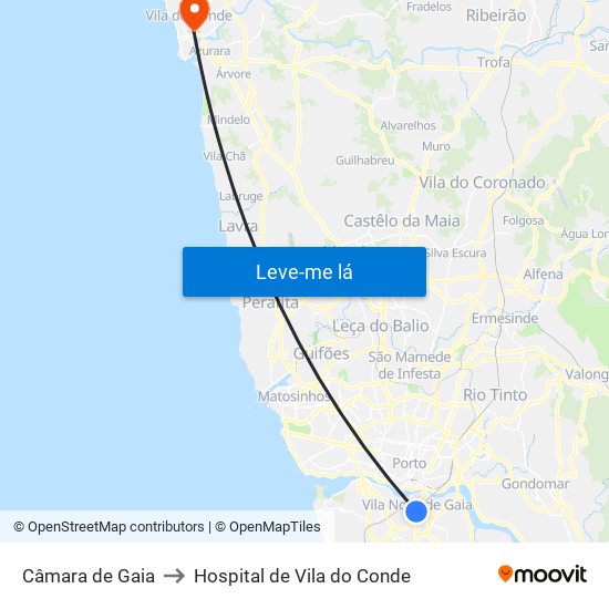 Câmara de Gaia to Hospital de Vila do Conde map