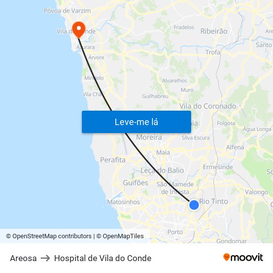 Areosa to Hospital de Vila do Conde map