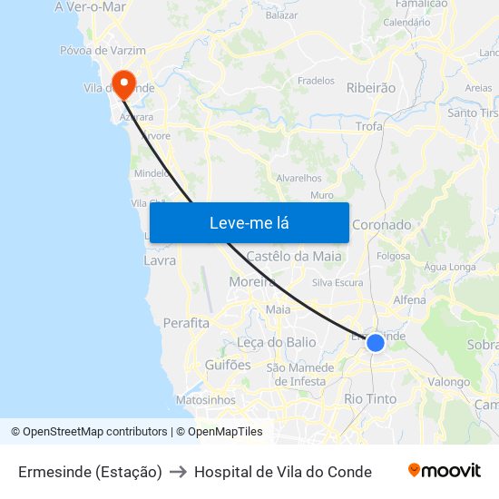 Ermesinde (Estação) to Hospital de Vila do Conde map
