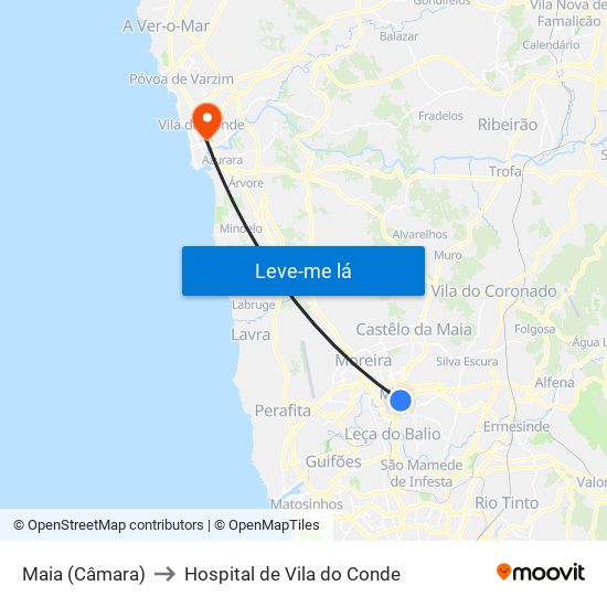 Maia (Câmara) to Hospital de Vila do Conde map