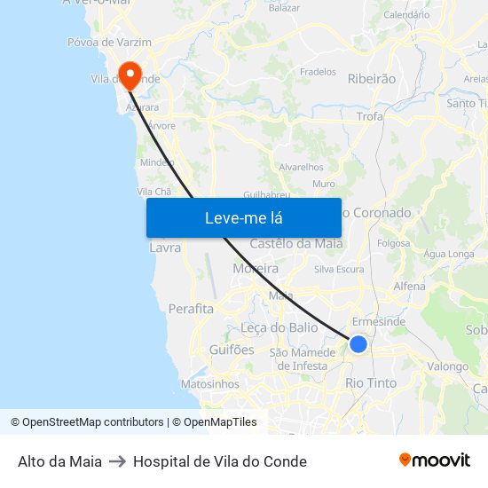 Alto da Maia to Hospital de Vila do Conde map