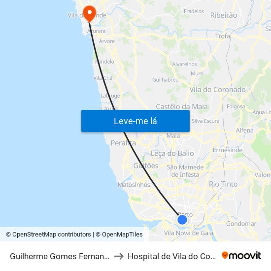 Guilherme Gomes Fernandes to Hospital de Vila do Conde map