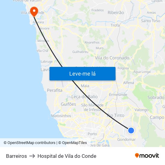 Barreiros to Hospital de Vila do Conde map
