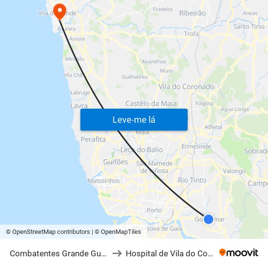 Combatentes Grande Guerra to Hospital de Vila do Conde map