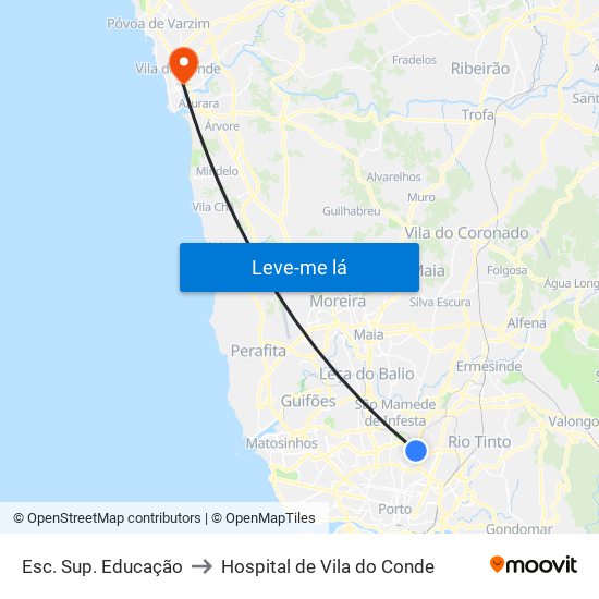 Esc. Sup. Educação to Hospital de Vila do Conde map