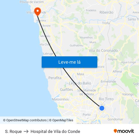 S. Roque to Hospital de Vila do Conde map