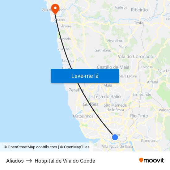 Aliados to Hospital de Vila do Conde map