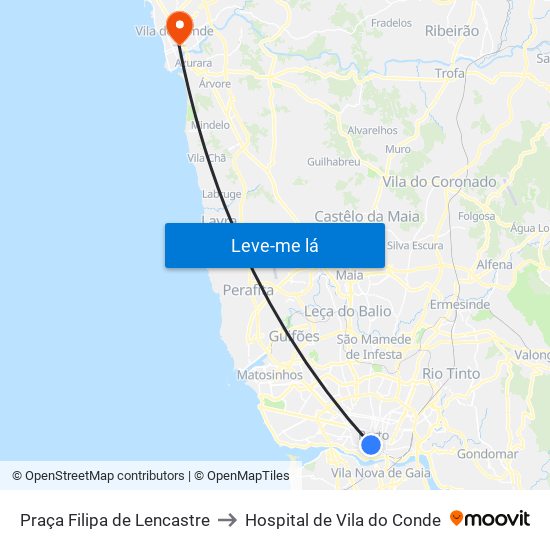 Praça Filipa de Lencastre to Hospital de Vila do Conde map
