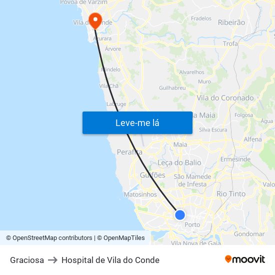 Graciosa to Hospital de Vila do Conde map