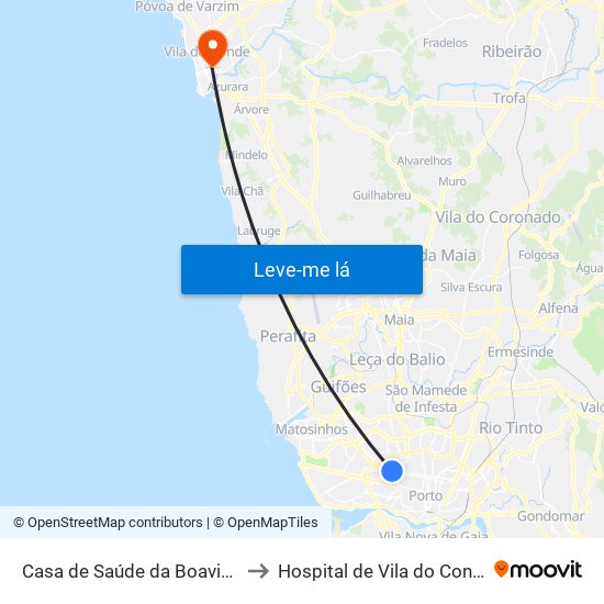 Casa de Saúde da Boavista to Hospital de Vila do Conde map