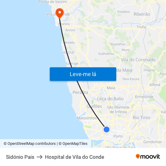 Sidónio Pais to Hospital de Vila do Conde map