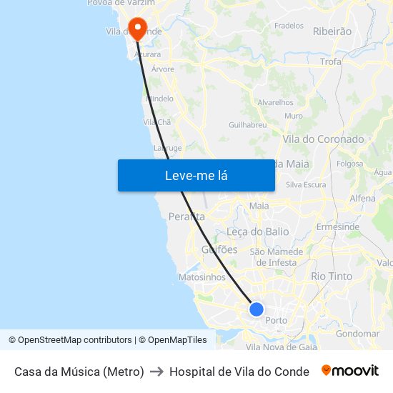 Casa da Música (Metro) to Hospital de Vila do Conde map