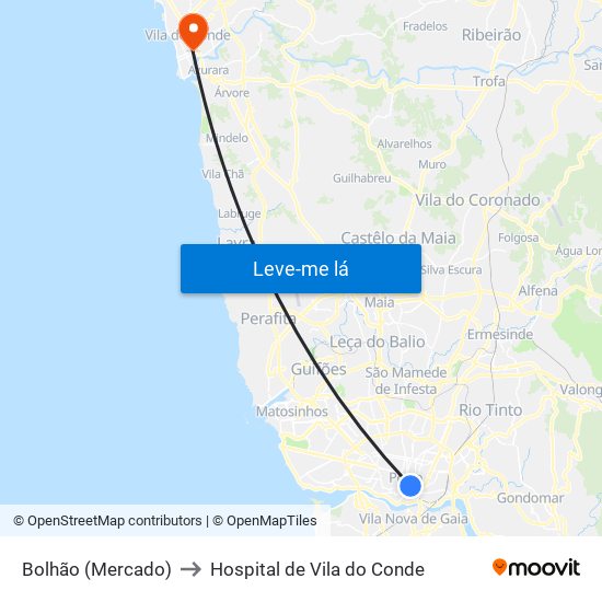 Bolhão (Mercado) to Hospital de Vila do Conde map