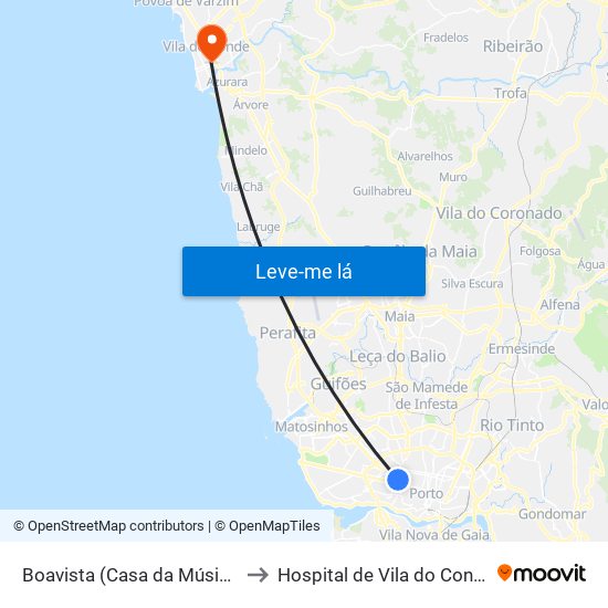 Boavista (Casa da Música) to Hospital de Vila do Conde map
