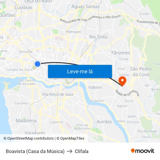 Boavista (Casa da Música) to Clifala map