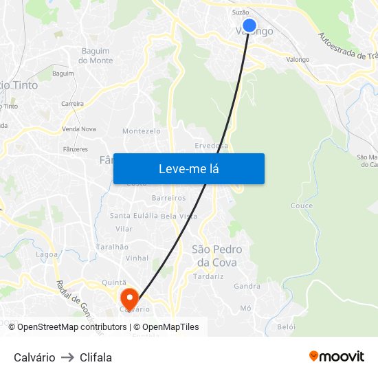 Calvário to Clifala map