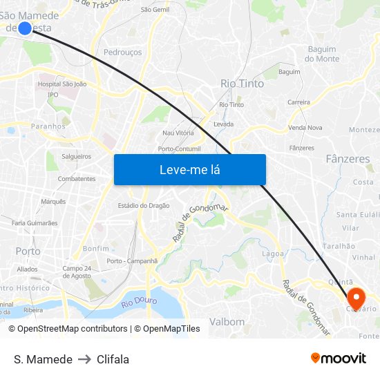 S. Mamede to Clifala map