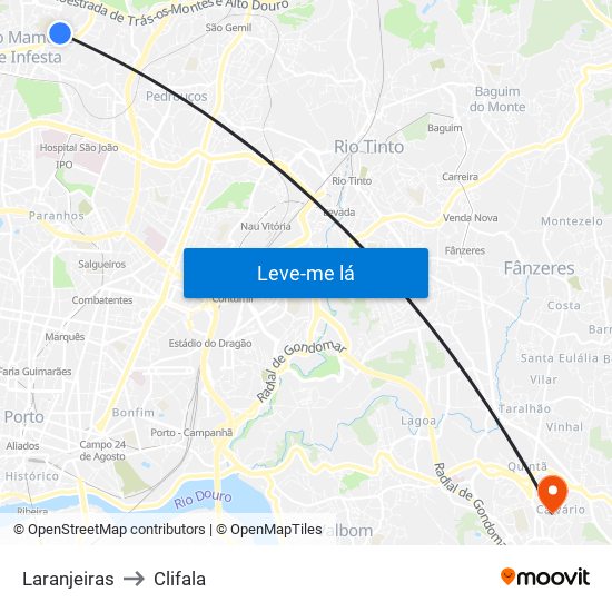 Laranjeiras to Clifala map