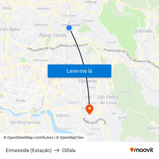 Ermesinde (Estação) to Clifala map