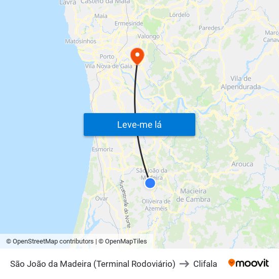 São João da Madeira (Terminal Rodoviário) to Clifala map