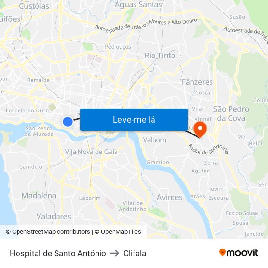 Hospital de Santo António to Clifala map