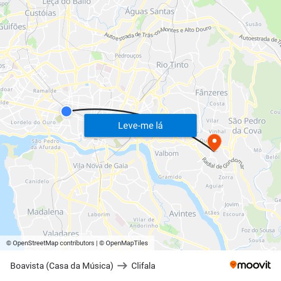 Boavista (Casa da Música) to Clifala map