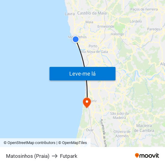 Matosinhos (Praia) to Futpark map