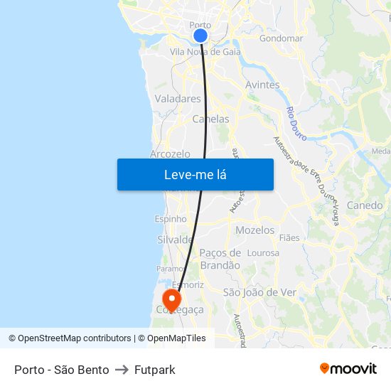 Porto - São Bento to Futpark map