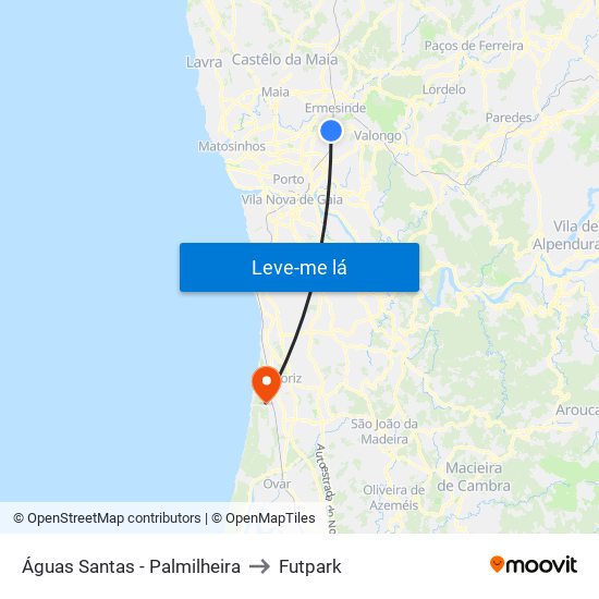 Águas Santas - Palmilheira to Futpark map