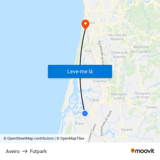 Aveiro to Futpark map