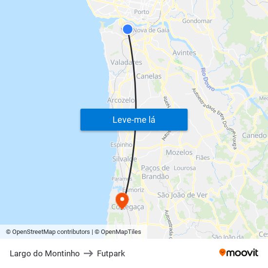 Largo do Montinho to Futpark map