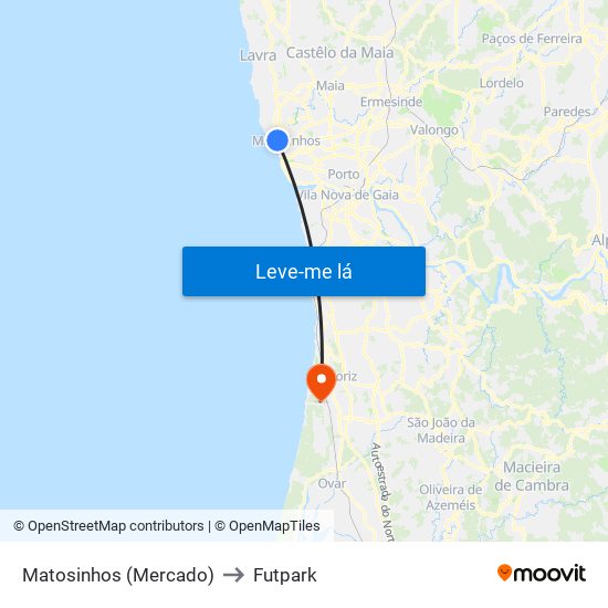 Matosinhos (Mercado) to Futpark map