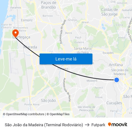 São João da Madeira (Terminal Rodoviário) to Futpark map