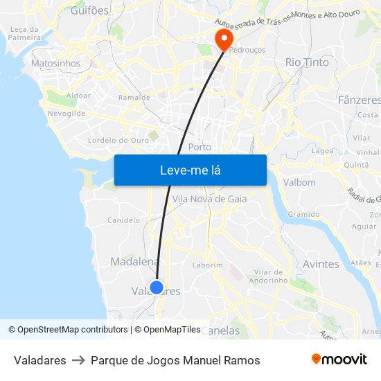 Valadares to Parque de Jogos Manuel Ramos map