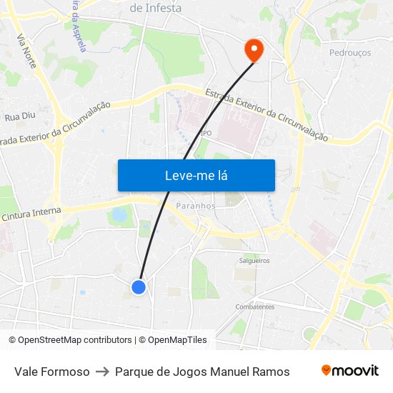 Vale Formoso to Parque de Jogos Manuel Ramos map