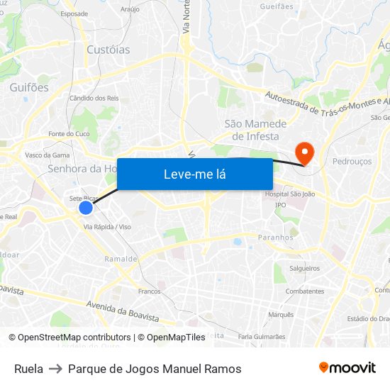 Ruela to Parque de Jogos Manuel Ramos map