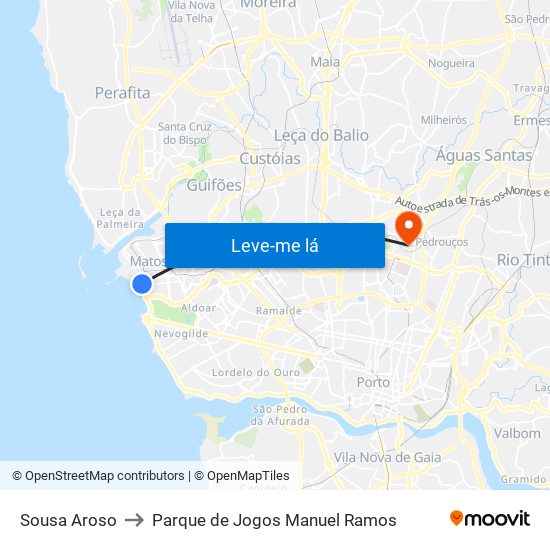 Sousa Aroso to Parque de Jogos Manuel Ramos map