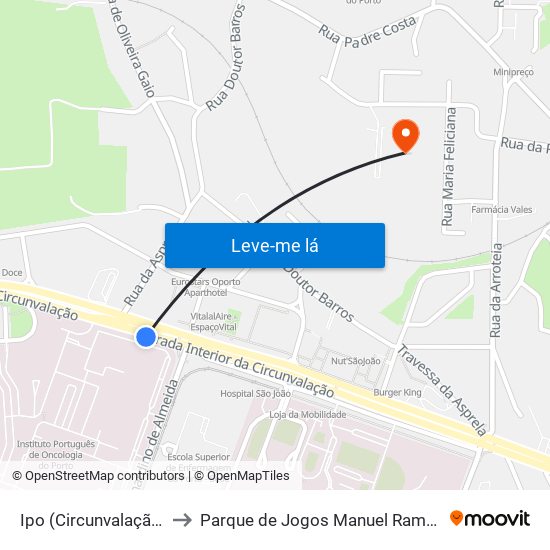 Ipo (Circunvalação) to Parque de Jogos Manuel Ramos map