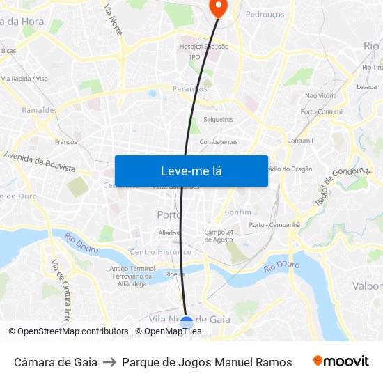 Câmara de Gaia to Parque de Jogos Manuel Ramos map