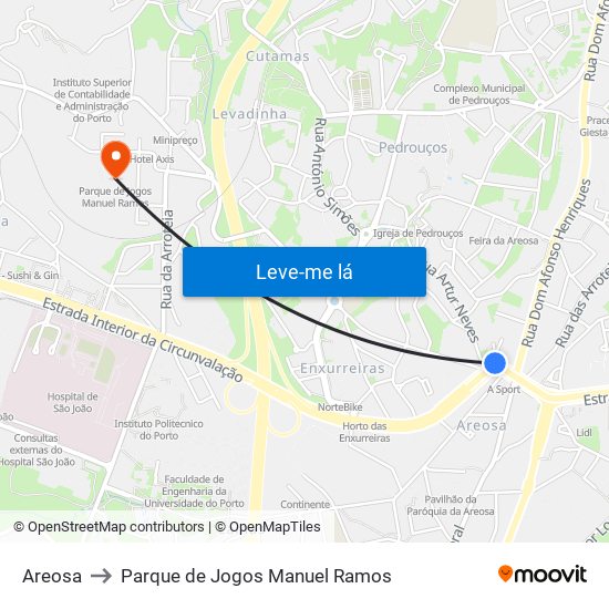 Areosa to Parque de Jogos Manuel Ramos map