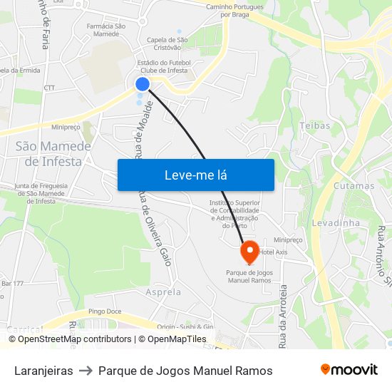 Laranjeiras to Parque de Jogos Manuel Ramos map