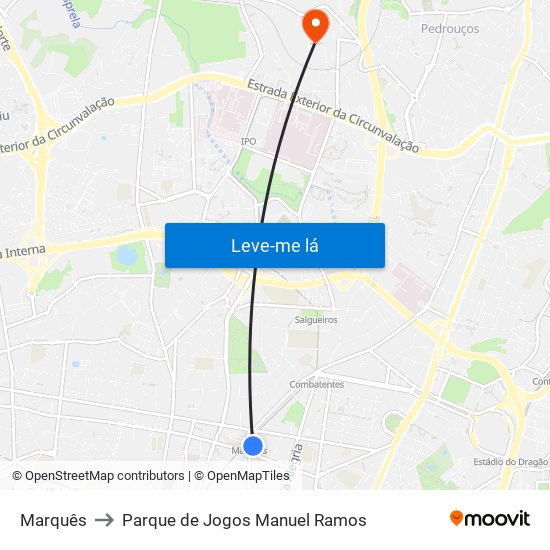 Marquês to Parque de Jogos Manuel Ramos map