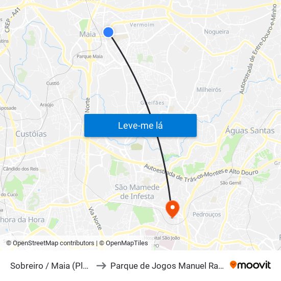 Sobreiro / Maia (Plaza) to Parque de Jogos Manuel Ramos map